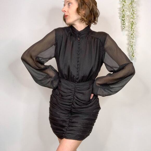 NWT HOUSE OF HARLOW 1960 glam boho button front high neck balloon sleeve 3056 - Picture 2 of 13